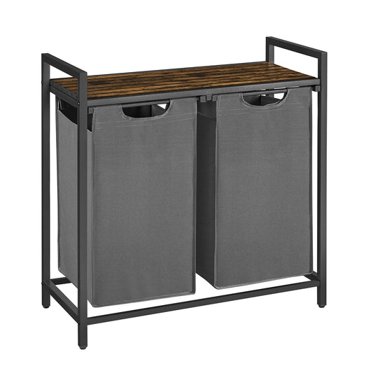 VASAGLE Laundry Basket, 2-Compartment, Pull-Out and Removable Laundry Bags,Metal Frame, 2 x 46L, 73 x 33 x 72 cm