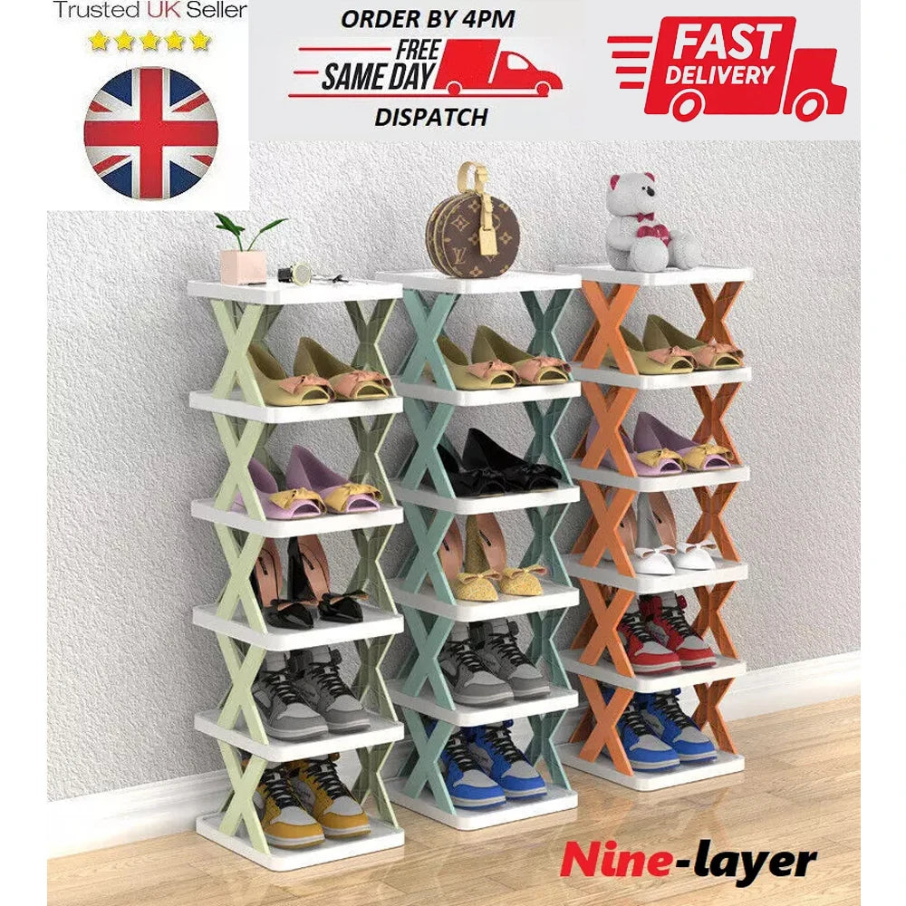 9Tiers Rack Narrow Stckable Free Standing DIY Shoe Storage Tall Organizer~
