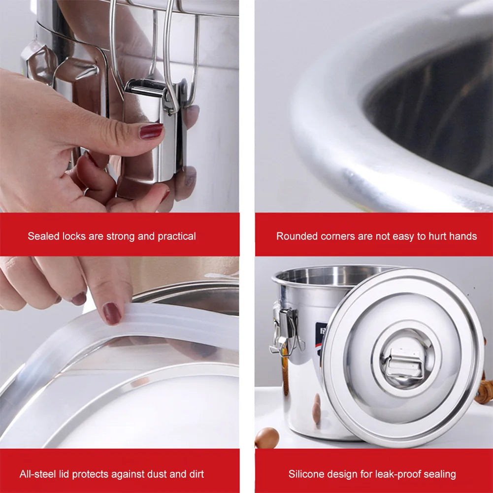 6/12L Stainless Steel Airtight Canister with Seal Lid Food Rice Oil Milk Storage Bucket Grain Storage Container for Home Kitchen
