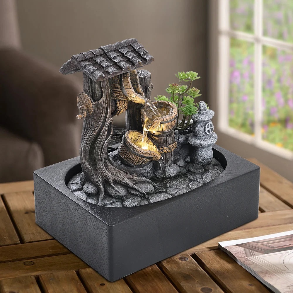 【Breeins】Tabletop Fountain Water Feature with LED Light Home Decoration