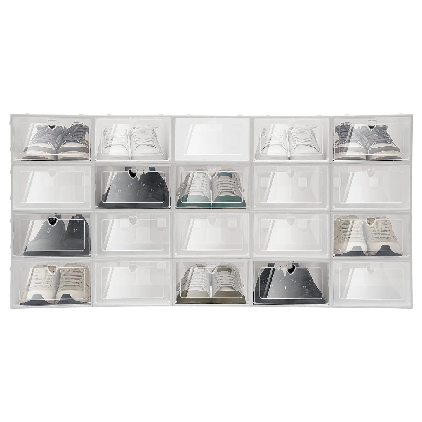 20X Clear Plastic Shoe Storage Box Stackable Foldable Boxes Trainers Organiser