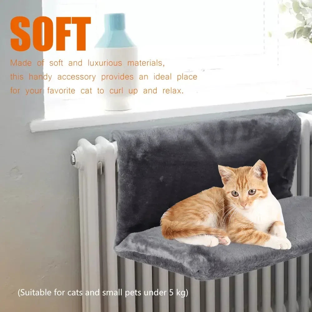 Cat Radiator Bed, Hammock Hanging Pet Bed,Heated Calming Fluffy Cradle for Pet,Cat Shelf Warm Cozy Plush Nap Mat with Wire Frame