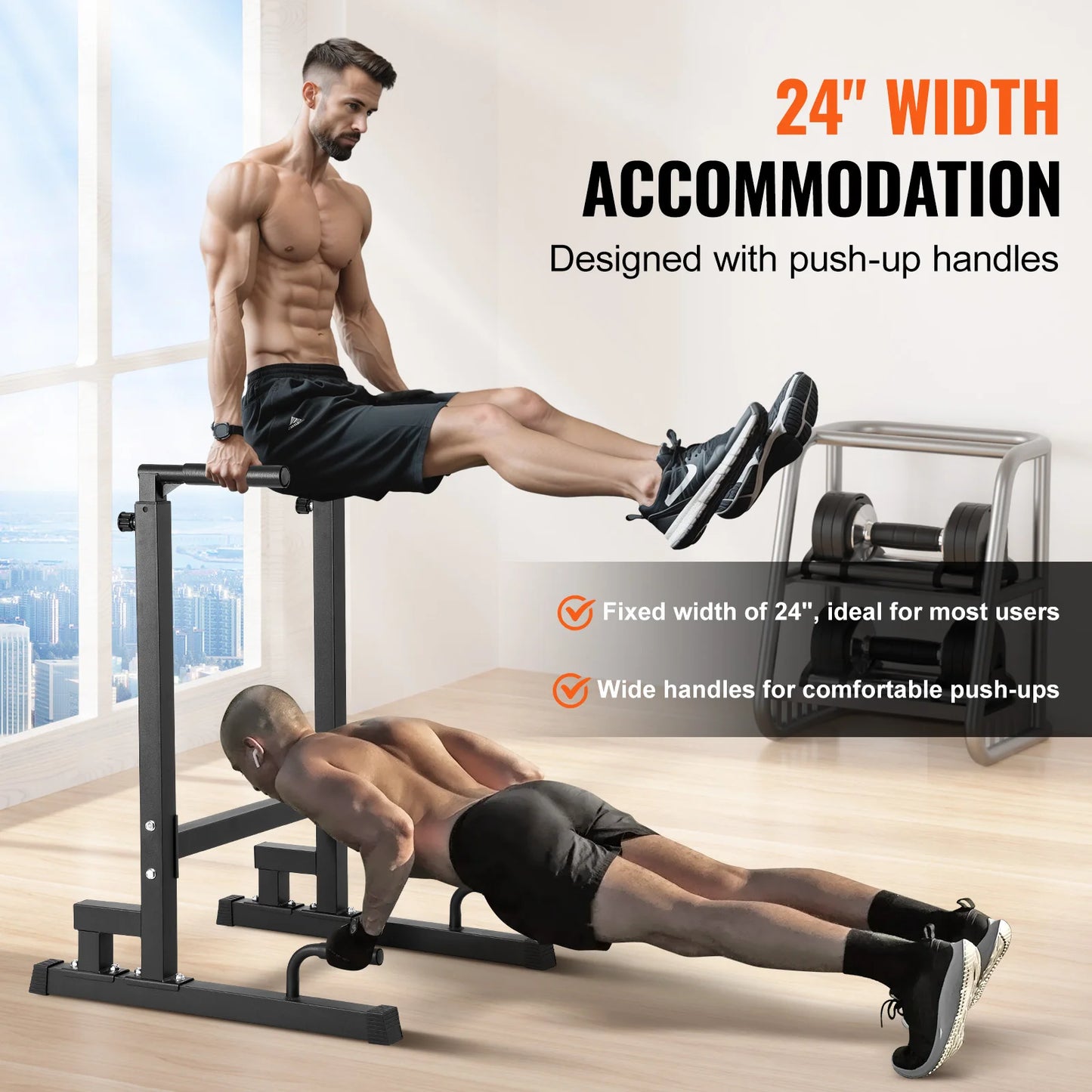 VEVOR 500 lbs Power Tower Pull Up Bar Station with Adjustable Height Fitness Workout Dip Bar Station Stabilizer for Home Gym