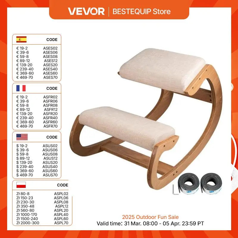 VEVOR Ergonomic Rocking Wooden Kneeling Chair Stool Correct Posture Computer Chair Original Home Office Furniture Thick Cushion