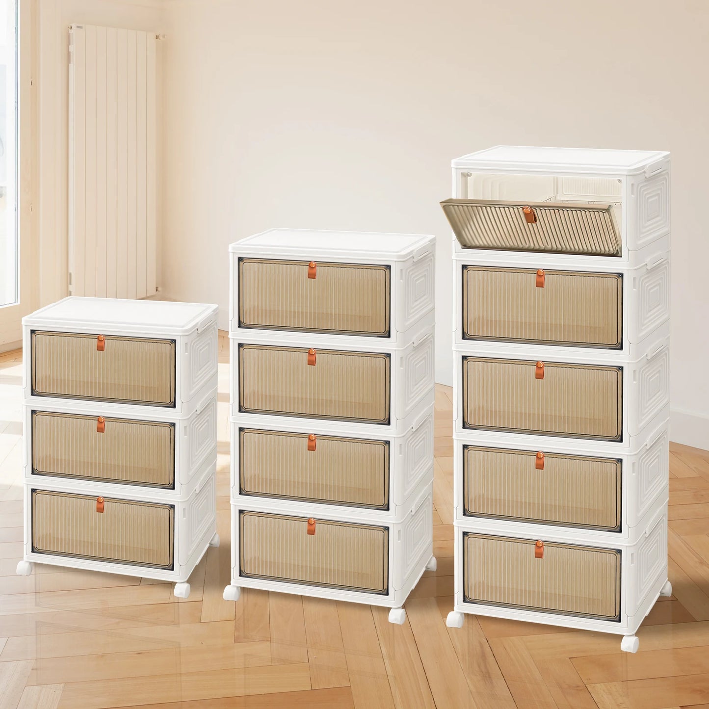 3/4/5-Tier Storage Boxes with Lid, Plastic Storage Boxes with 4 Universal Wheels, Organizer for Bedroom Living Room Study Office
