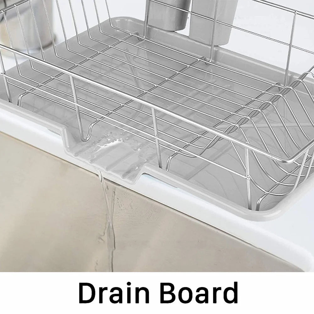 Large Dish Drying Rack Drainer Kitchen Sink Plate Draining Tray Cutlery Holder