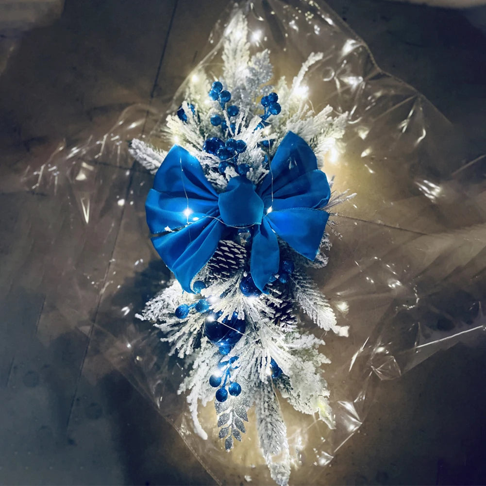 Christmas Swag Wreath Pendants Ornament Christmas Wreath without/with Light Home Door Window Decoration Party Supplies