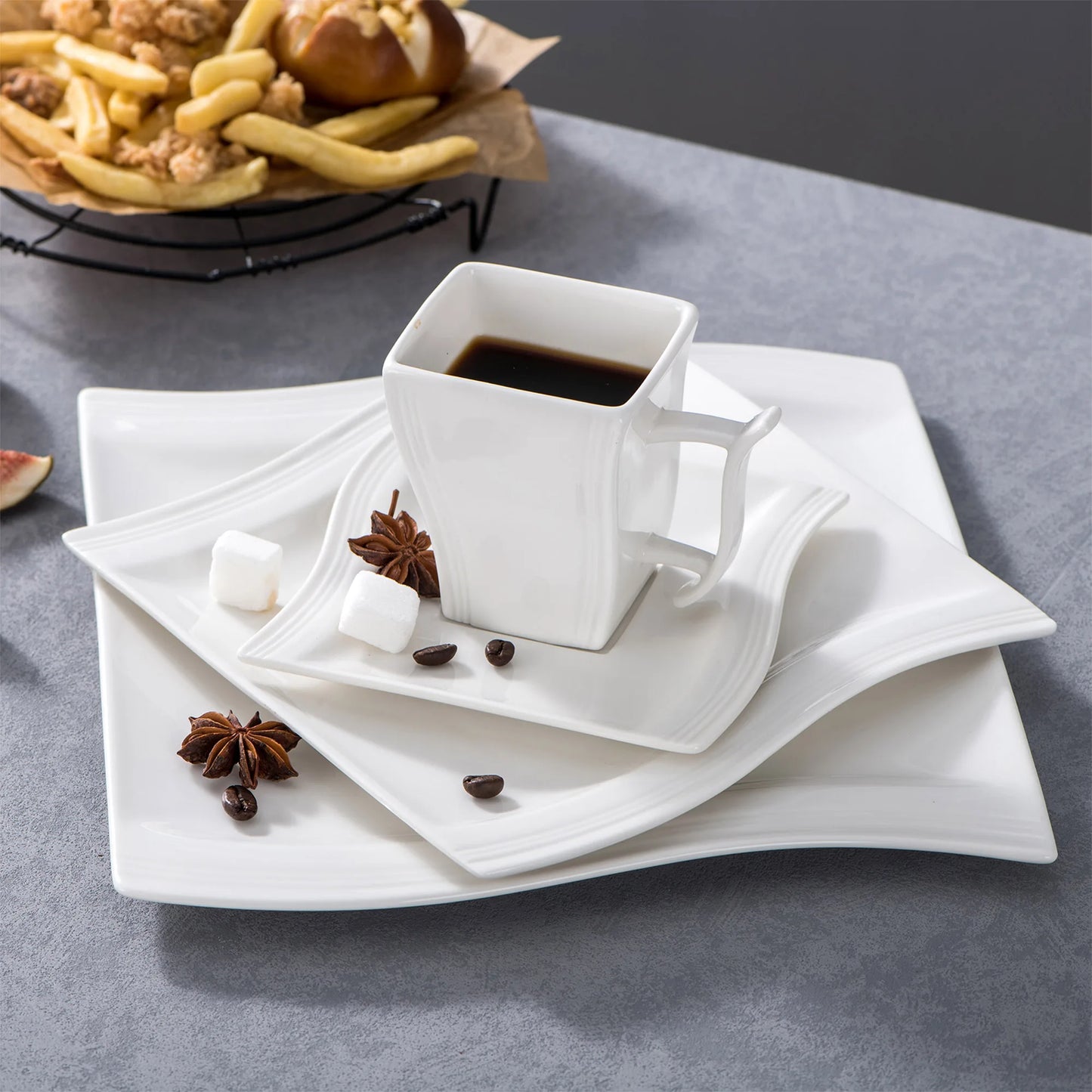 MALACASA FLORA 30/60 Piece White Porcelain Dinner Set with 12*Cup,Saucer,Dessert Soup Dinner Plate Tableware Set for 12 Person