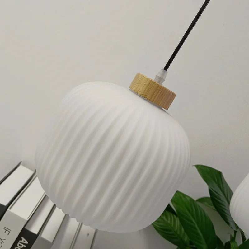 Japanese Wabi Sabi Style White Glass Lamp for Home Decoration Kitchen Bedroom Dining Room Pendant Light