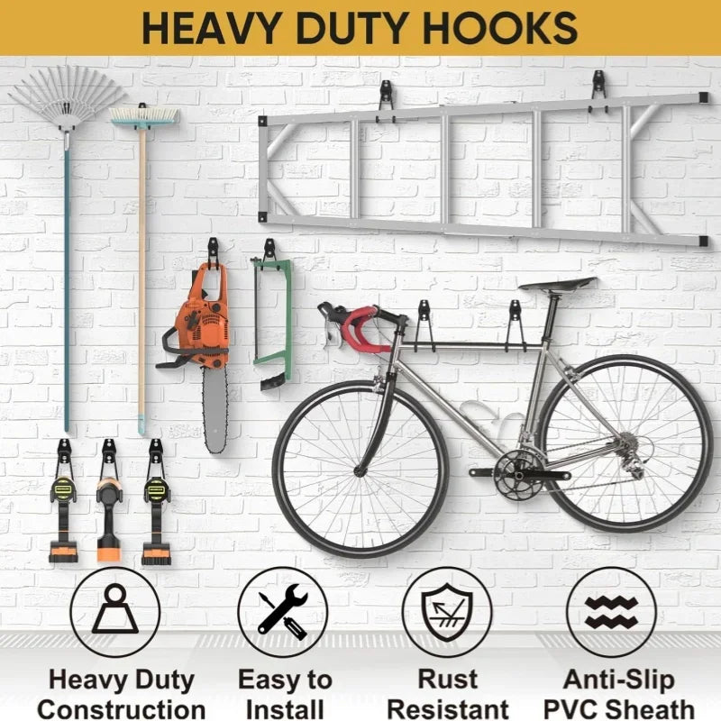 Heavy Duty Metal Hooks Wall Mounted Garage Organizer Hooks Bicycle Hooks Wall Mounted Non-Slip Storage Hooks Garden Storage Tool