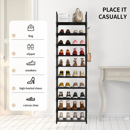 EFAN Shoe Rack, 10-Tier Metal Shoe Storage Organiser, Customisable Design, Metal Frame, Space-Saving Rack, for Room, Hallway