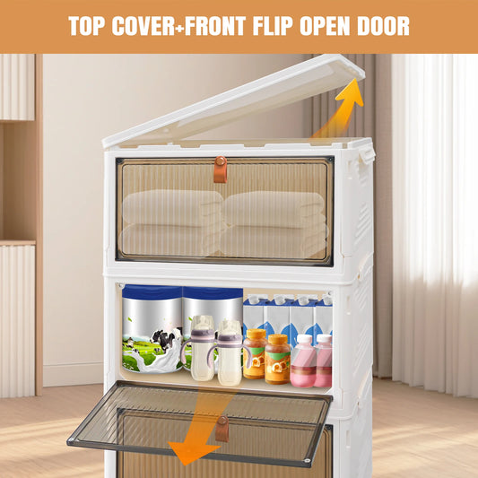 3/4/5-Tier Storage Boxes with Lid, Plastic Storage Boxes with 4 Universal Wheels, Organizer for Bedroom Living Room Study Office