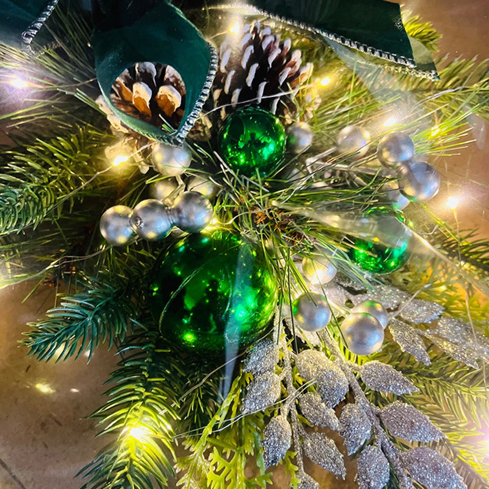 Christmas Swag Wreath Pendants Ornament Christmas Wreath without/with Light Home Door Window Decoration Party Supplies