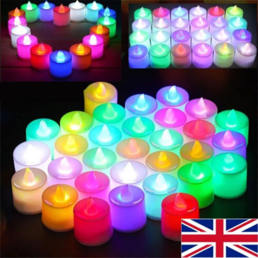 12 X LED Colour Changing Flickering Mood Tea Lights Flameless Battery Operated