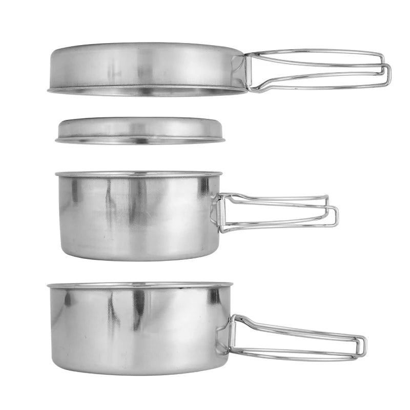 Outdoor Stainless-Steel Camping Cookware Set Camping Bowl Outdoor Bowl Pot Set Hiking Backpacking Cooking Picnic Cooking Tool