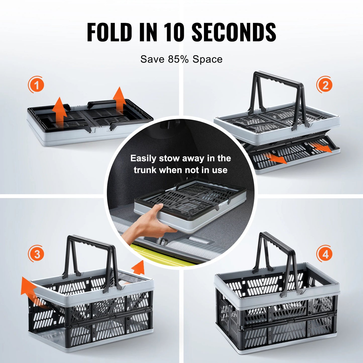 VEVOR 3pcs Foldable Storage Basket Collapsible Shopping Crate with Handle for Kitchen Grocery Living Room Desktop Organization