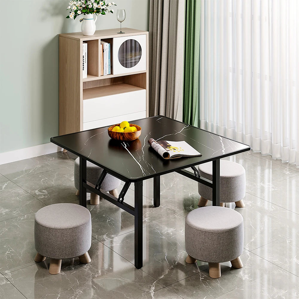 Square Marble Effect 80cm Folding Coffee Table Camping Dining Table Office Center Kitchen Furniture