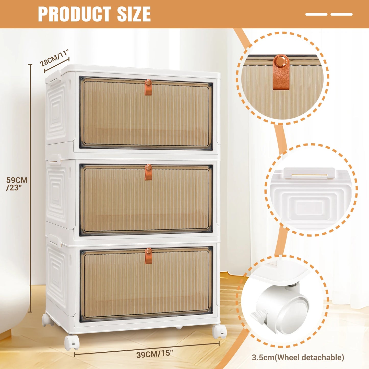 3/4/5 Tier Plastic Storage Boxes with Lid, Stackable Storage Boxes with Wheels for Bedroom Living Room Study Office