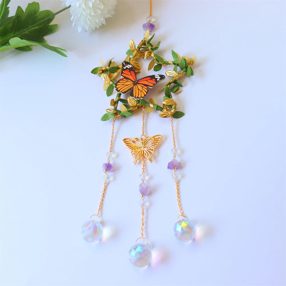 Sun catcher Crystal Wind Chimes Star Moon Love Heart Diamond Prisms Pendant Hanging Light Catcher Make Drop Home Decor