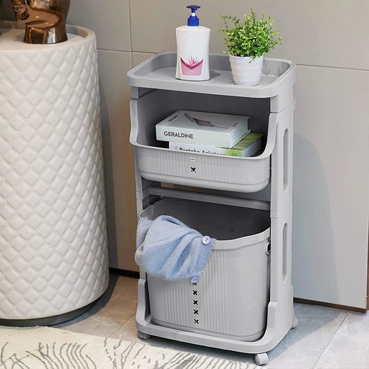 3-Tier Storage Rack Laundry Basket with Wheels