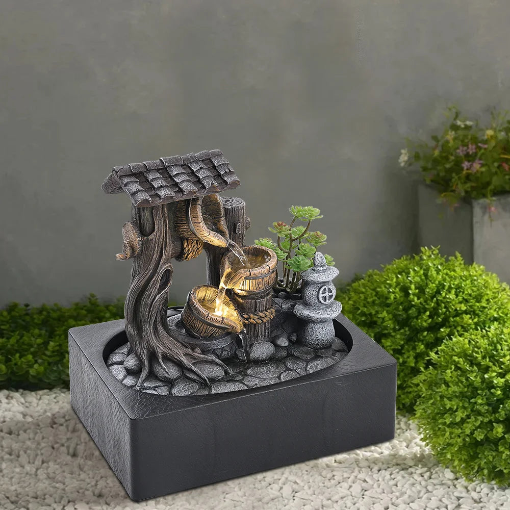 【Breeins】Tabletop Fountain Water Feature with LED Light Home Decoration