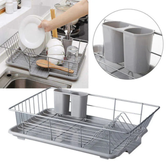 Large Dish Drying Rack Drainer Kitchen Sink Plate Draining Tray Cutlery Holder