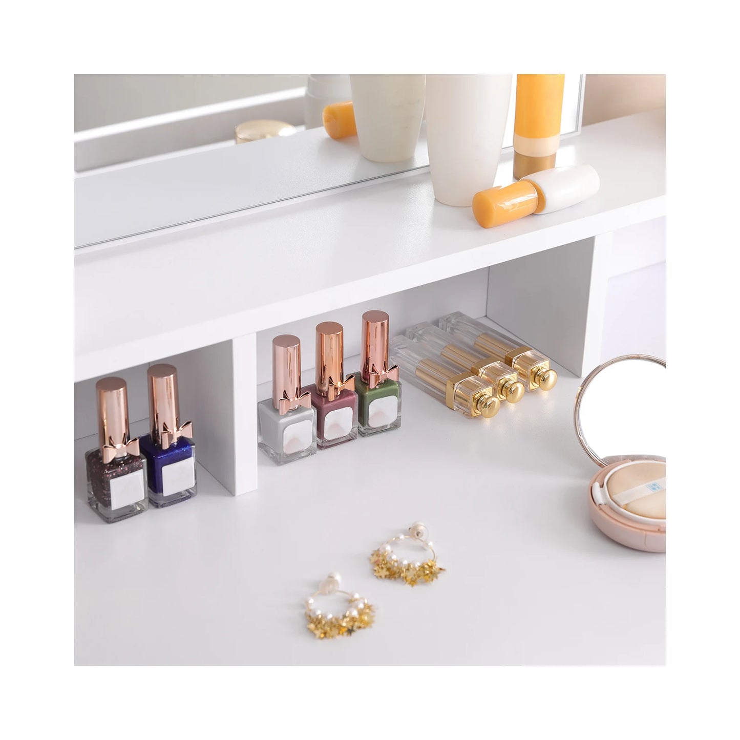 VASAGLE Dressing Table with Large Rectangular Mirror, Vanity Table with 2 Drawers and 3 Open Compartments, Vanity Table