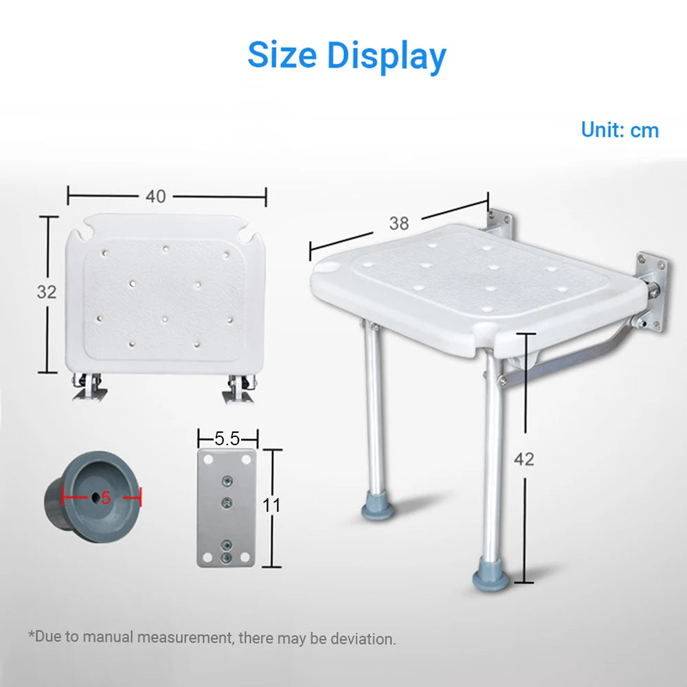 Wall Mounted Shower Seats Folding Shower Bench Bathroom Chair Stool with Non-slip Feet Drainage Holes For Elderly Disabled