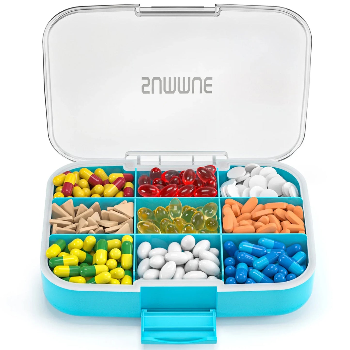SUMMUE Large Pill Organizer, 9 Compartments Portable Travel Pill Box Case Moisture Proof, XL Pill Container Holder Playing cards