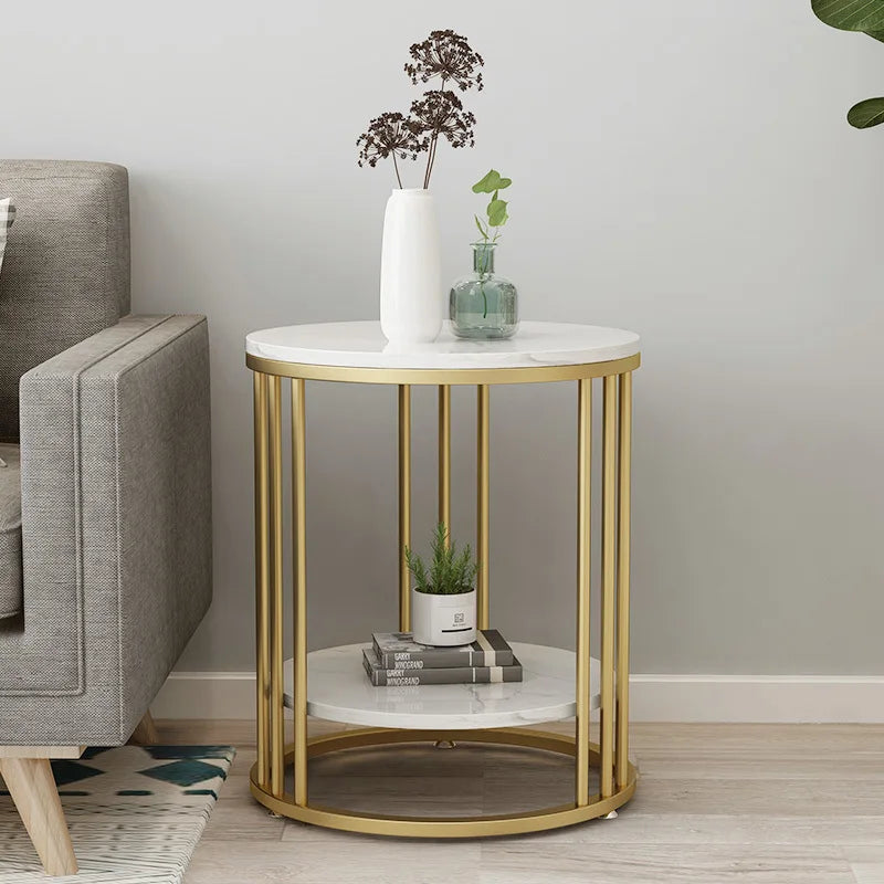 Round Marble Coffee Table Sofa Side Table Living Room Home Furniture Metal Frame 3 Colors