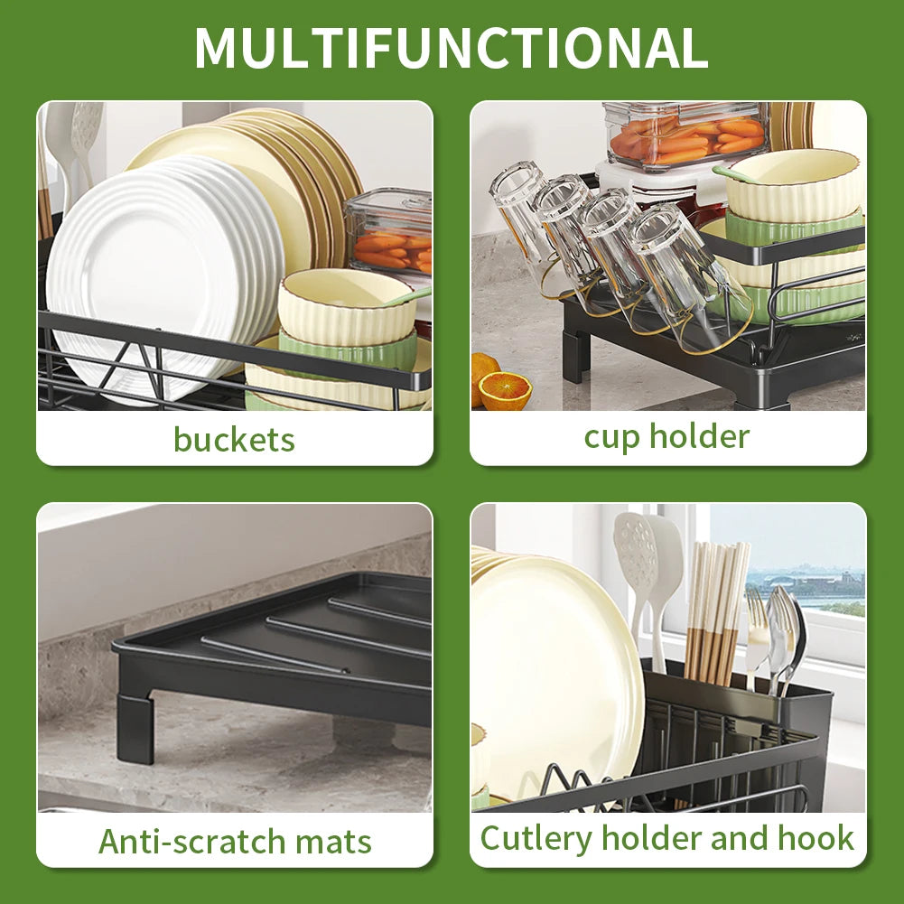 Black Single Layer Dish Rack, Drainer Rack, Dish Drying Rack,Steel Plate and Bowl Organizer, 50 x 25 x 20 cm