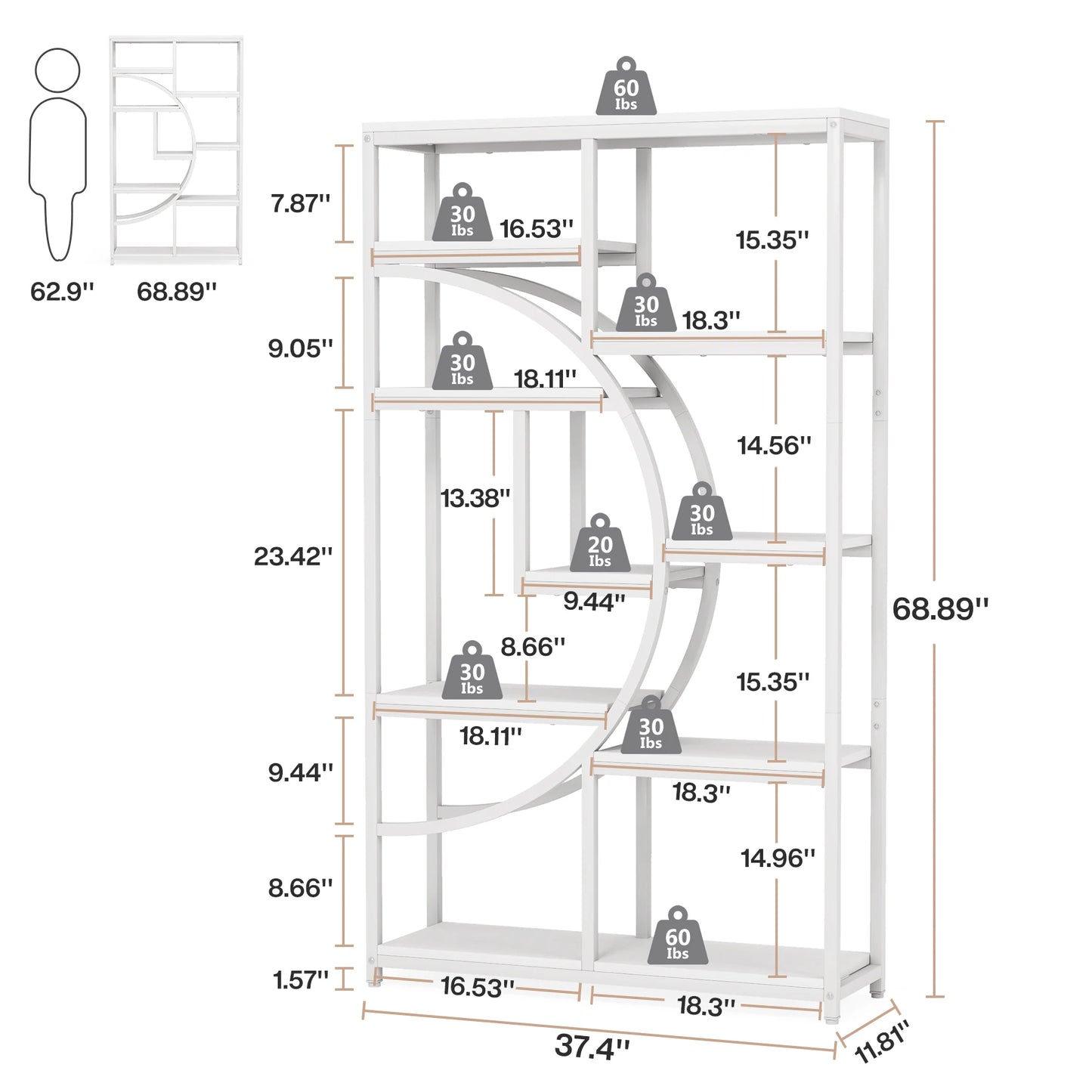 Tribesigns Bookshelf Industrial 5 Tier Etagere Bookcase, Freestanding Tall Bookshelves Display Shelf Storage Organizer