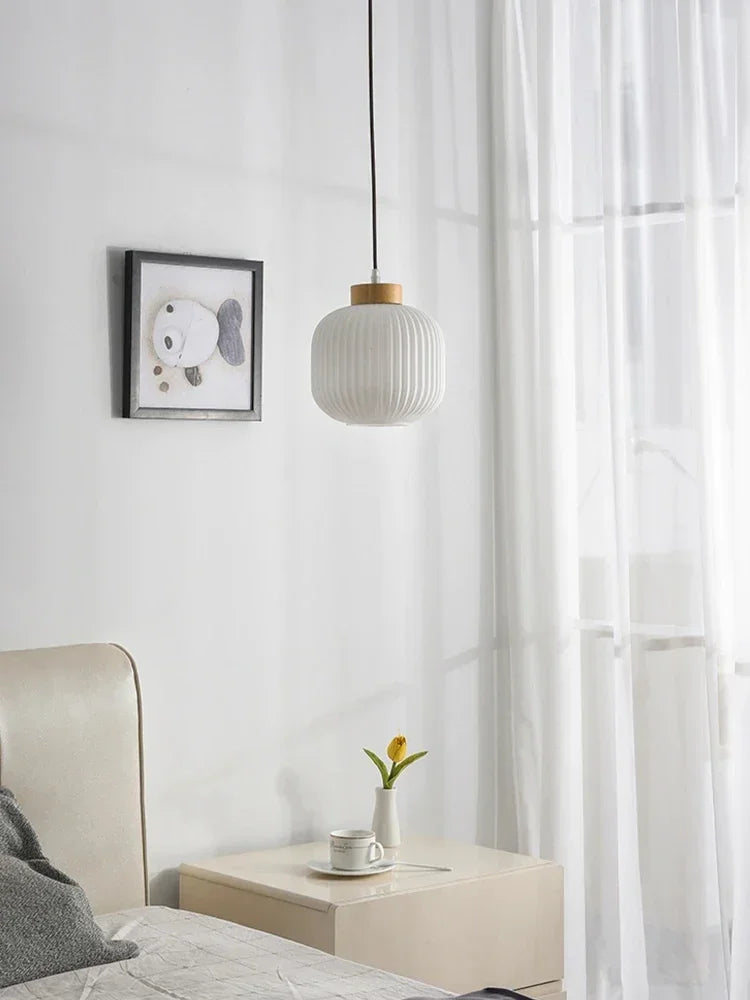 Japanese Wabi Sabi Style White Glass Lamp for Home Decoration Kitchen Bedroom Dining Room Pendant Light