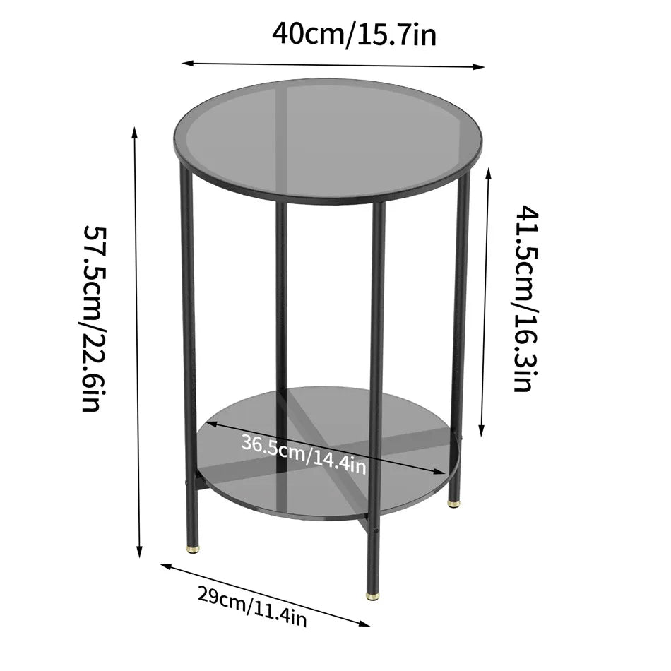 LUVODI Round Tempered Glass Coffee Table Living Room Sofa End Table with 2-tier Storage for Home, Office