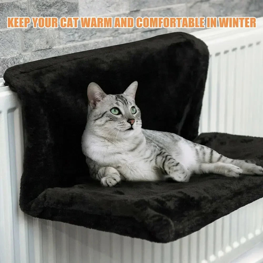 Cat Radiator Bed, Hammock Hanging Pet Bed,Heated Calming Fluffy Cradle for Pet,Cat Shelf Warm Cozy Plush Nap Mat with Wire Frame