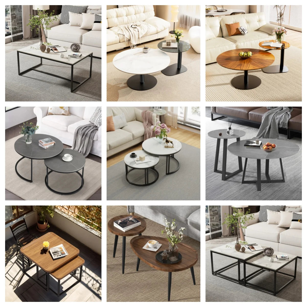 LUVODI Round Tempered Glass Coffee Table Living Room Sofa End Table with 2-tier Storage for Home, Office