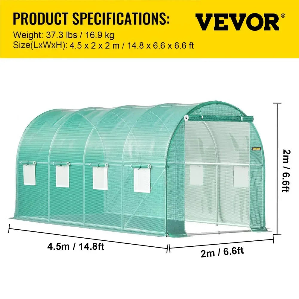 VEVOR Walk-in Tunnel Greenhouse Galvanized Frame & Waterproof Cover 15x7x7/10x7x7/20x10x7/12x7x7 ft Greenhouses & Cold Frames