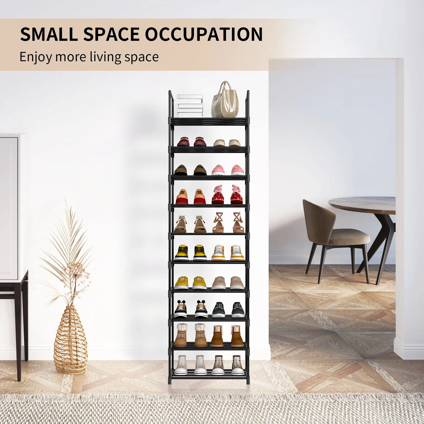 EFAN Shoe Rack, 10-Tier Metal Shoe Storage Organiser, Customisable Design, Metal Frame, Space-Saving Rack, for Room, Hallway