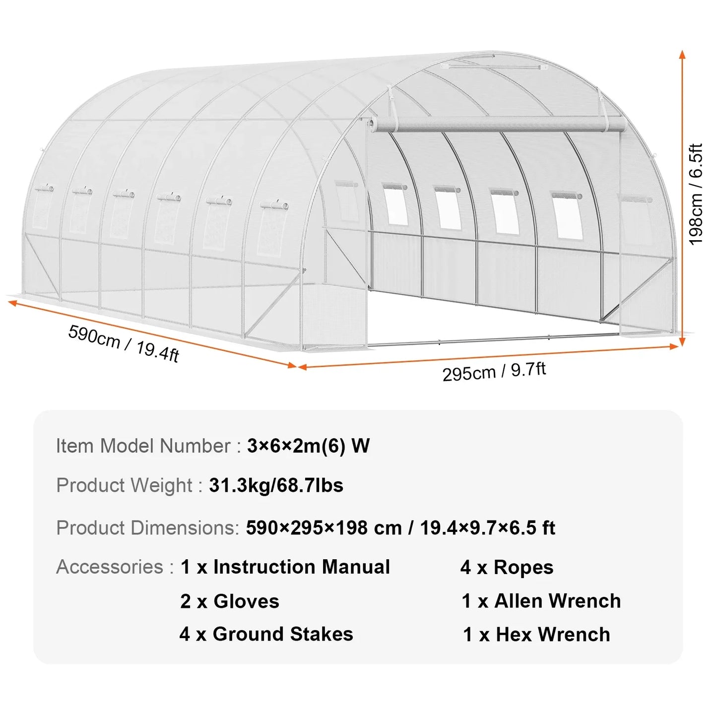 VEVOR Walk-in Tunnel Greenhouse Hoop House Greenhouse Tunnel Plant Hot House with Steel Frame Green PE Cover Roll-up Zipper Door