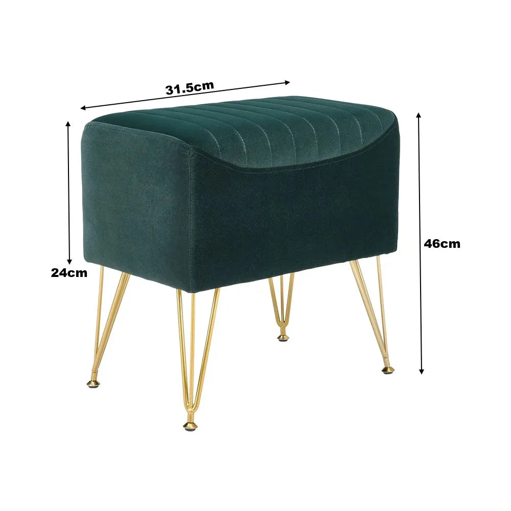 Green Multifunctional Household Soft Channel Velvet Stool with Gold Legs