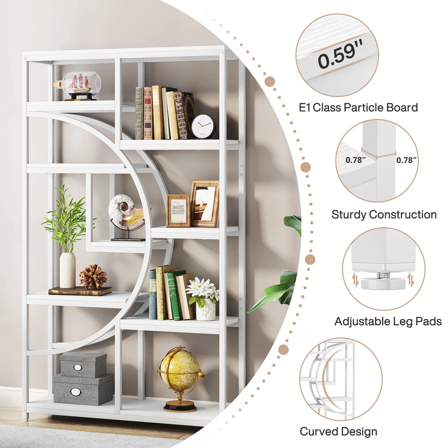Tribesigns Bookshelf Industrial 5 Tier Etagere Bookcase, Freestanding Tall Bookshelves Display Shelf Storage Organizer