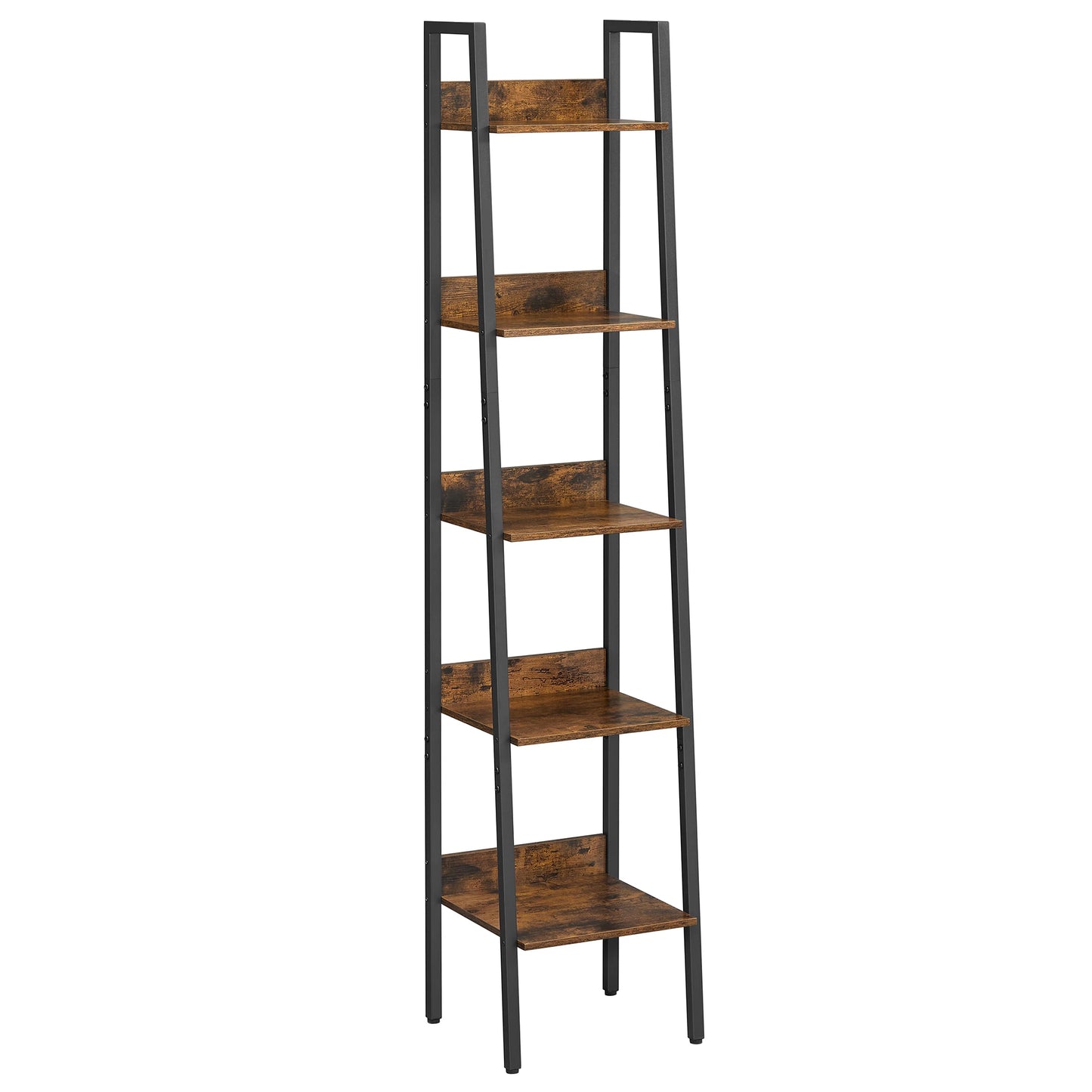 VASAGLE 5 Tier Shelf Ladder Bookcase Storage Stand Office Living Room Bedroom Kitchen Rustic Brown & Black