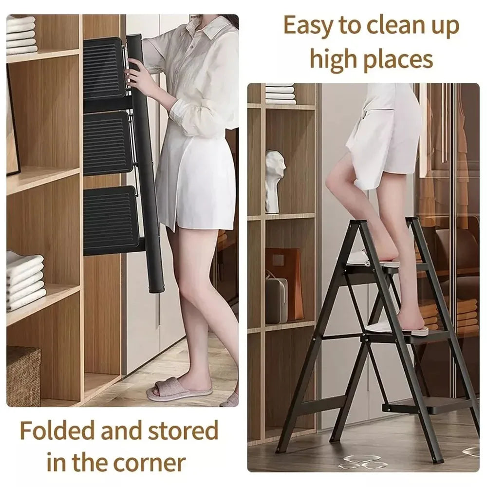 Portable Multifunctional Folding Ladder 3 Step Foldable Step Stool Anti-slip Wide Pedal Ladders Storage Shelf Flower Pot Stand