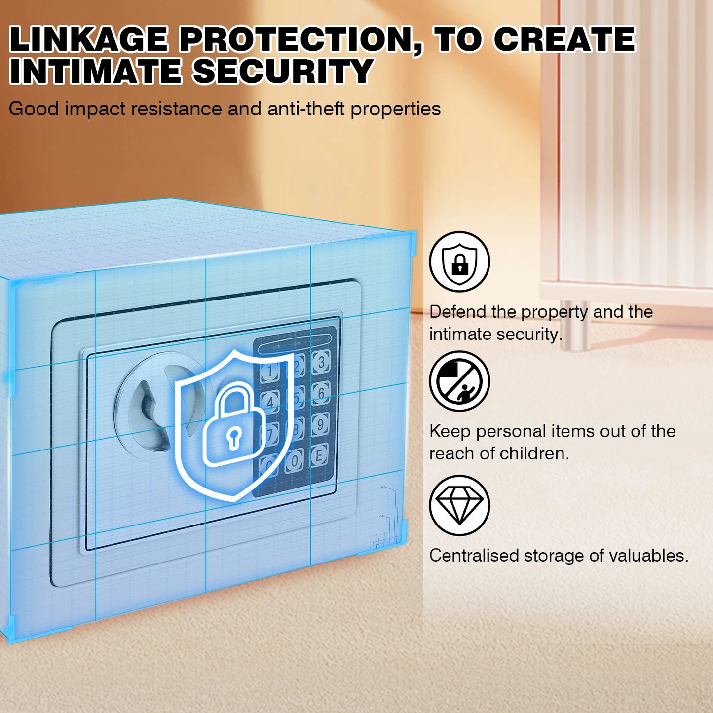 4.6L Electonic Safe Box with Keypad and 2 Keys, Wall Mounted Safe with Prodrilled Holes, Security Safe Box for Home Hotel Use