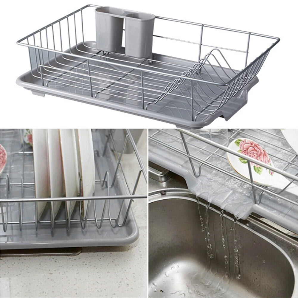 Large Dish Drying Rack Drainer Kitchen Sink Plate Draining Tray Cutlery Holder