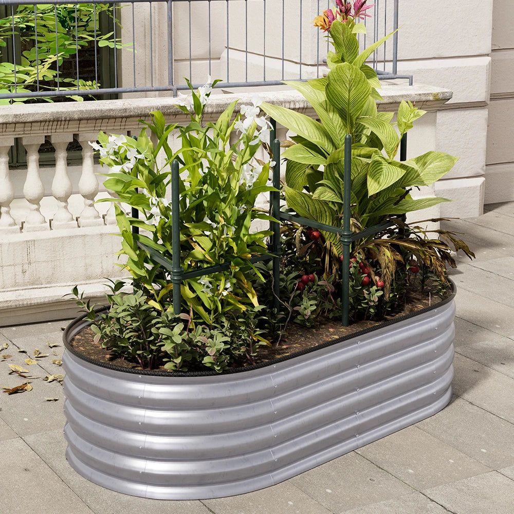240CM Green Gardens Plan Oval-Shaped Galvanized Steel Raised Garden Bed