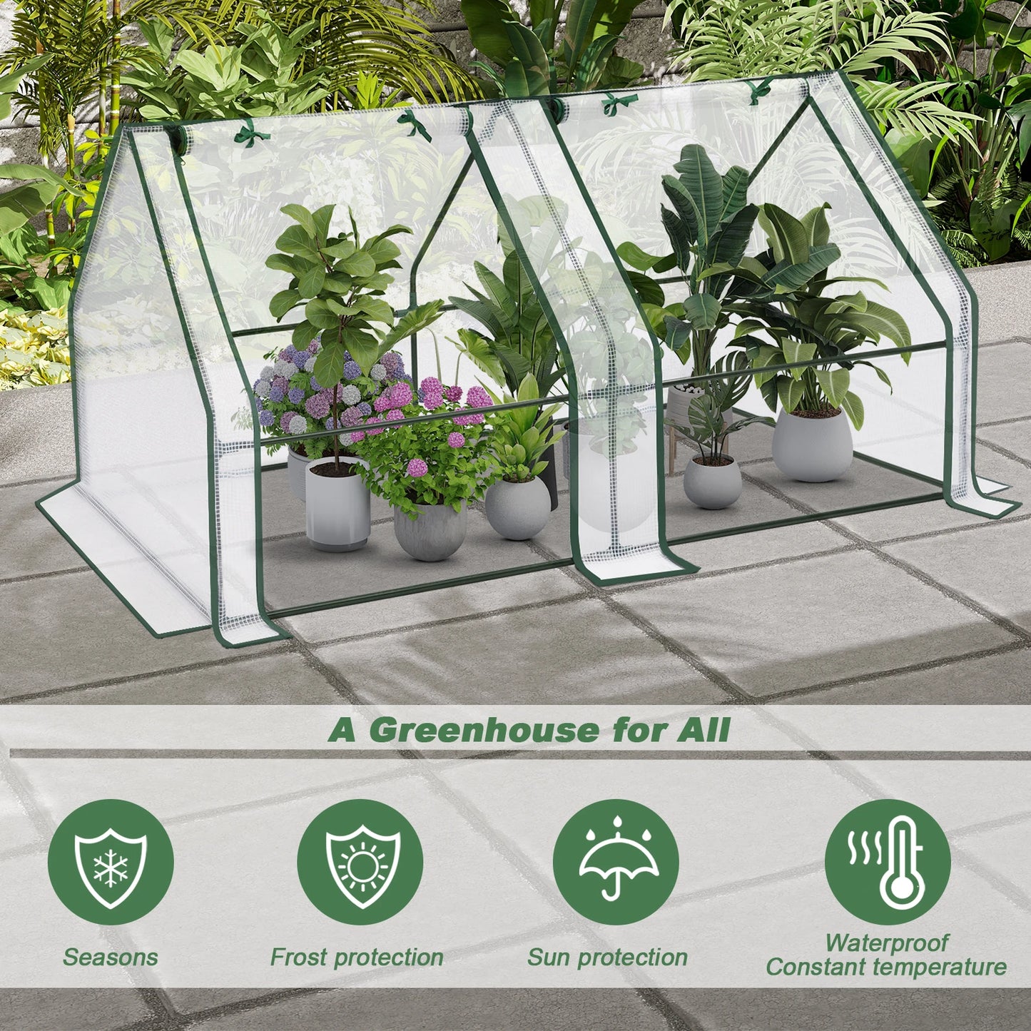 Foil Garden Greenhouse Cold Frame with Roll-Up Doors 4 Pegs Reinforced PE Tarpaulin Warm House for Plants Flowers Tomato Outdoor