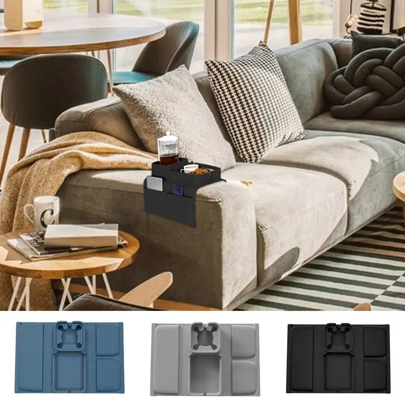 Silicone Couch Arm Tray Sofa Armrest Organizer Cup Holder Back Grid-Like Design Storage Supplies for Car Backseats Living Rooms