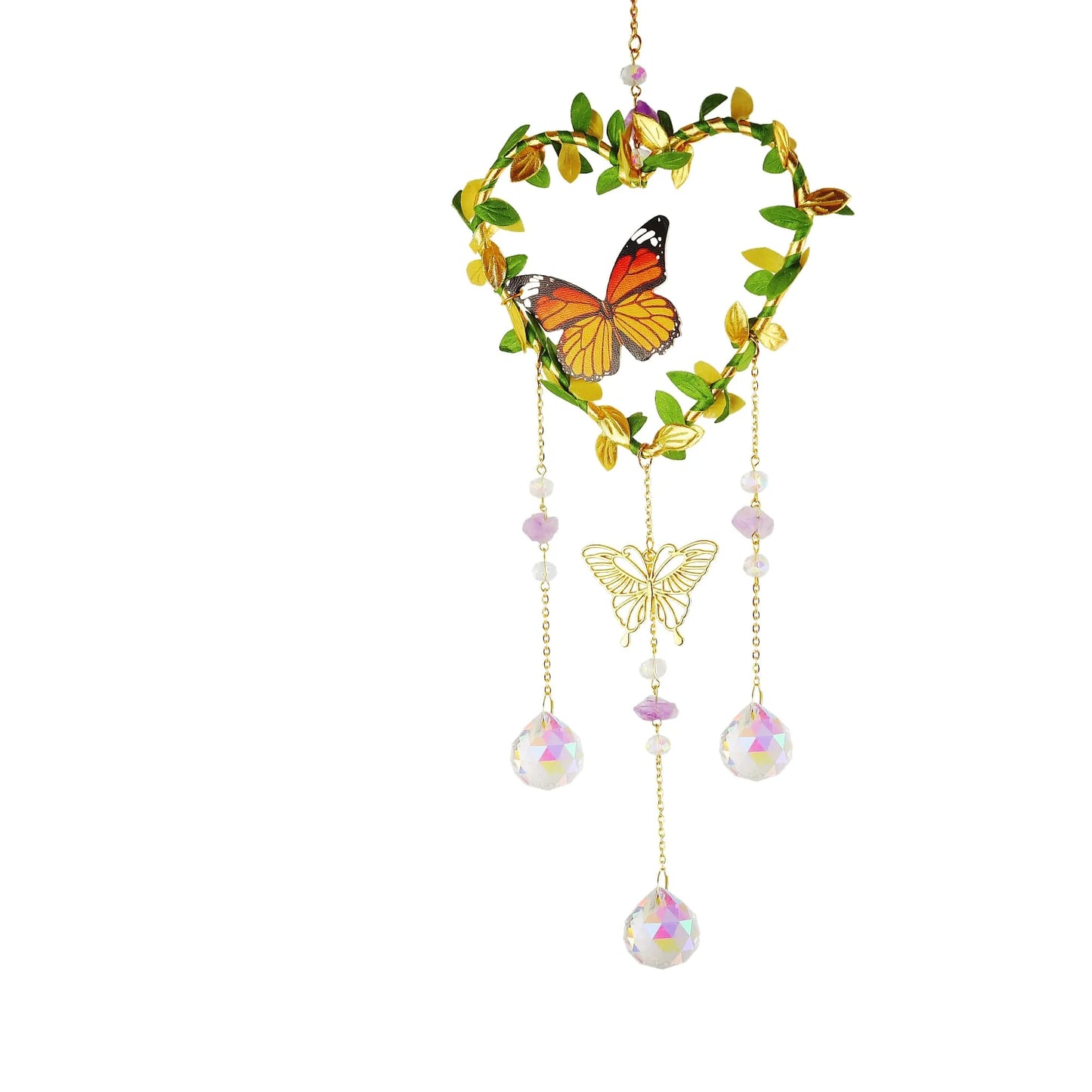 New Vine winding Butterfly Crystal Wind Chime Star Moon Hanging Rainbow Chaser Dream Catcher Home Garden Decor Windchimes