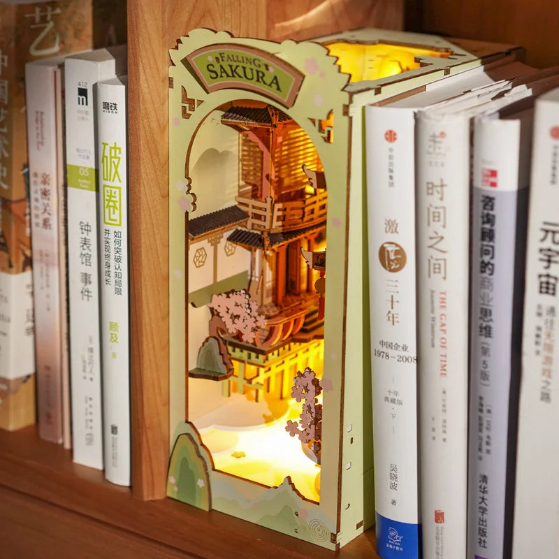 Robotime Rolife Falling Sakura Book Nook with LED Lights – Easy Assembly Home Décor, Perfect Gift for Families and Children (TGB05)